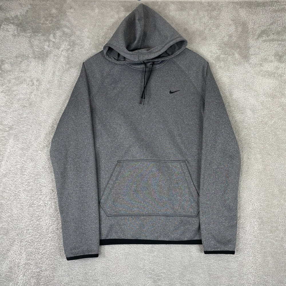 Nike Therma-FIT Hoodie Mens Medium Gray Pullover Raglan Swoosh Logo Thumbholes
